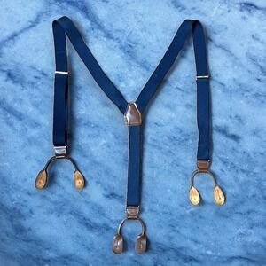 CAS Germany Suspenders Unisex Navy Blue Leather Fasteners Gold Tone Closures